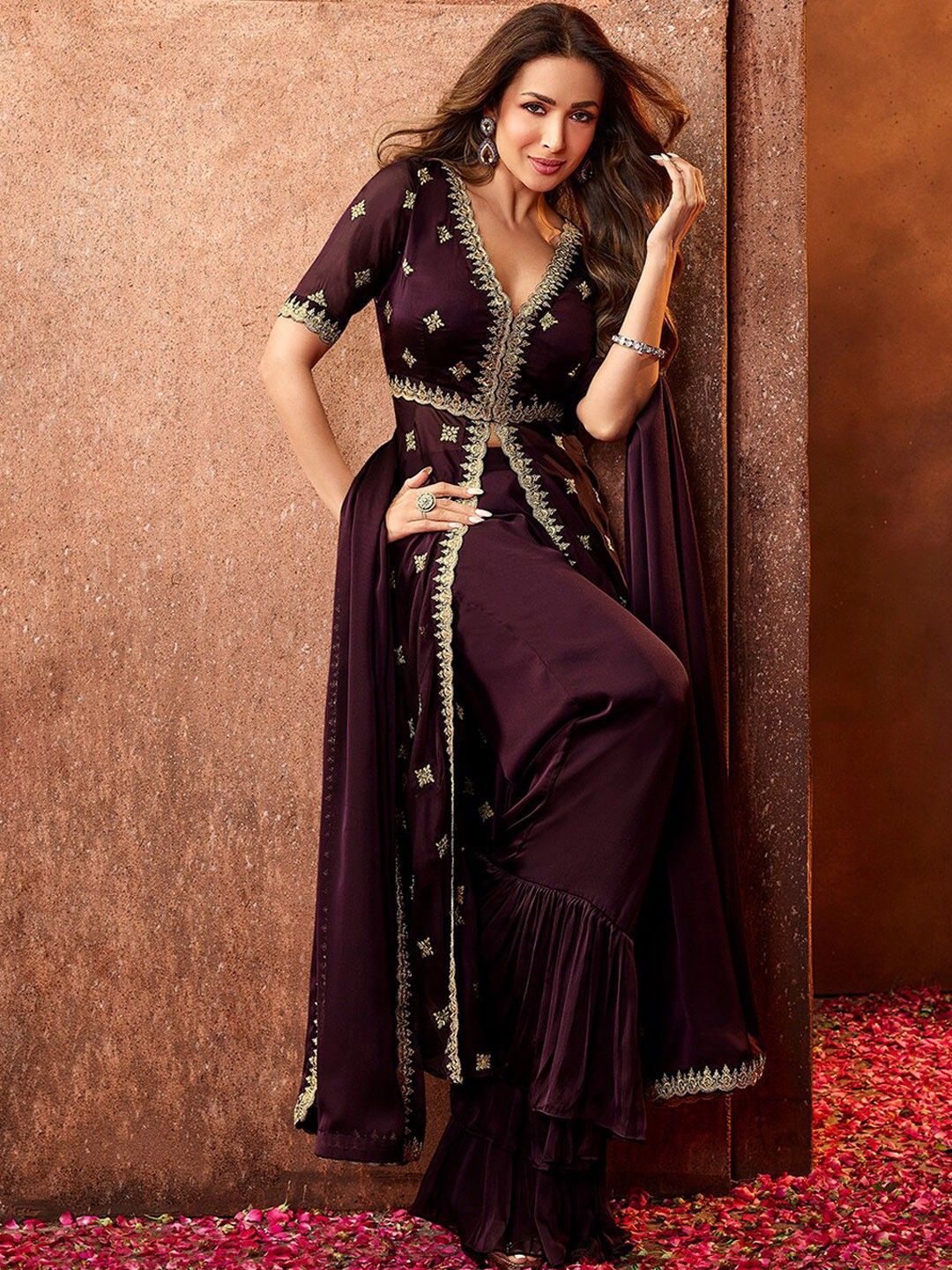 Dhiyona IN Women Ethnic Motifs Embroidered Sequinned Kurta With Palazzos & Dupatta Kurta Sets