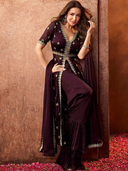 Dhiyona IN Women Ethnic Motifs Embroidered Sequinned Kurta With Palazzos & Dupatta Kurta Sets