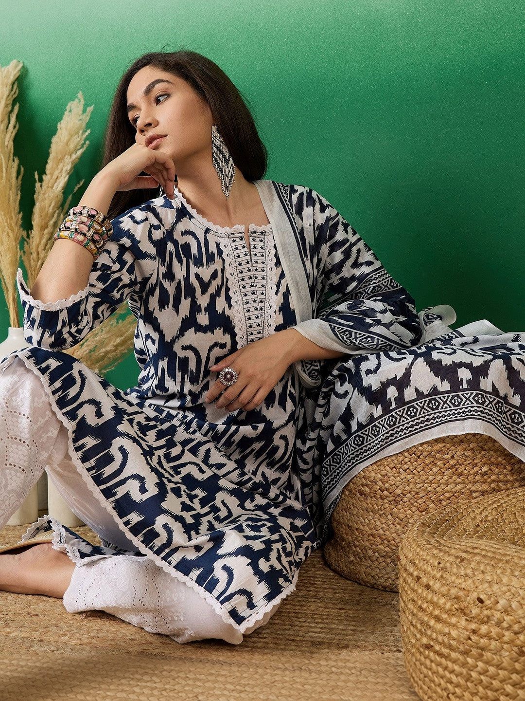 Printed Pure Cotton Round Neck Kurta & Trousers Kurta Set