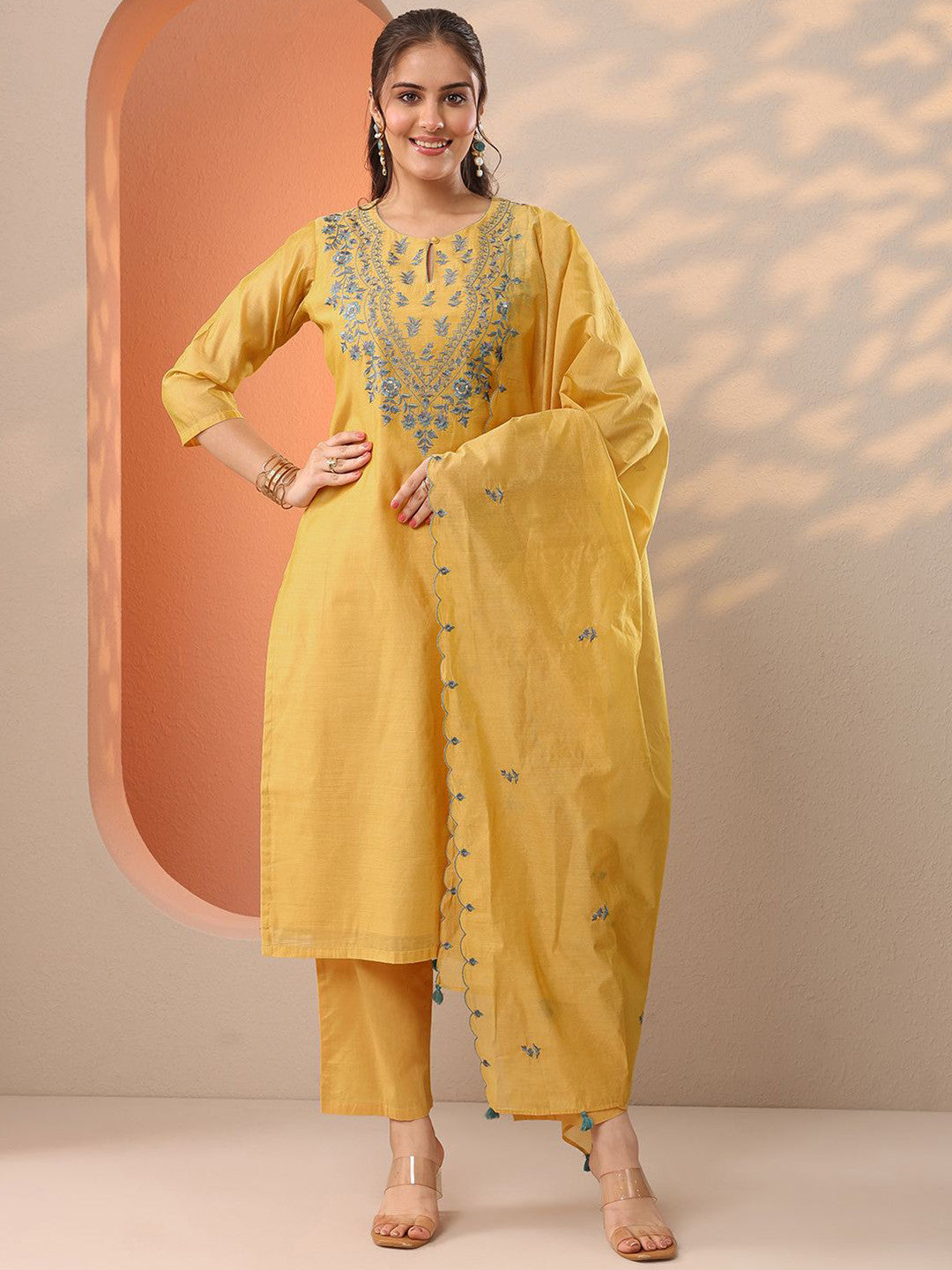 Women Ethnic Motifs Embroidered Kurta with Trousers & Dupatta