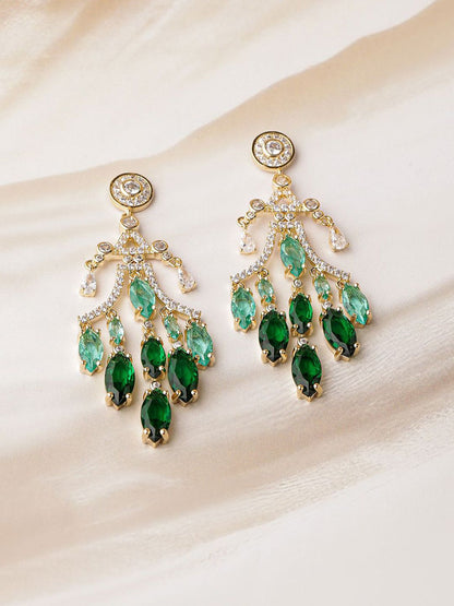 Dhiyona RJ Women's 22K Gold-Plated Emerald & Aqua Green AD & Cubic Zirconia Studded Chandelier Earring