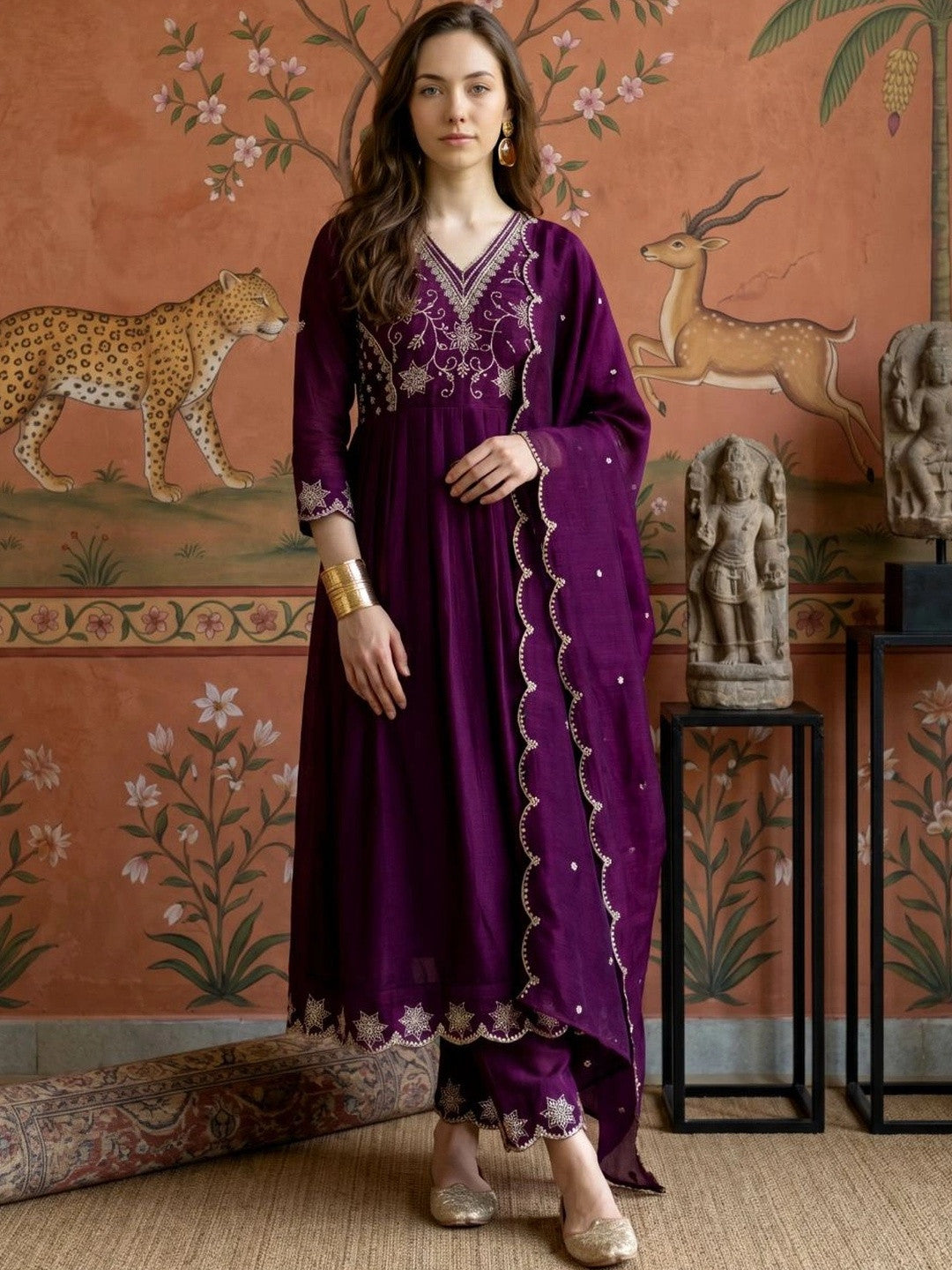 Women Ethnic Motifs Embroidered Empire Thread Work Kurta with Trousers & With Dupatta