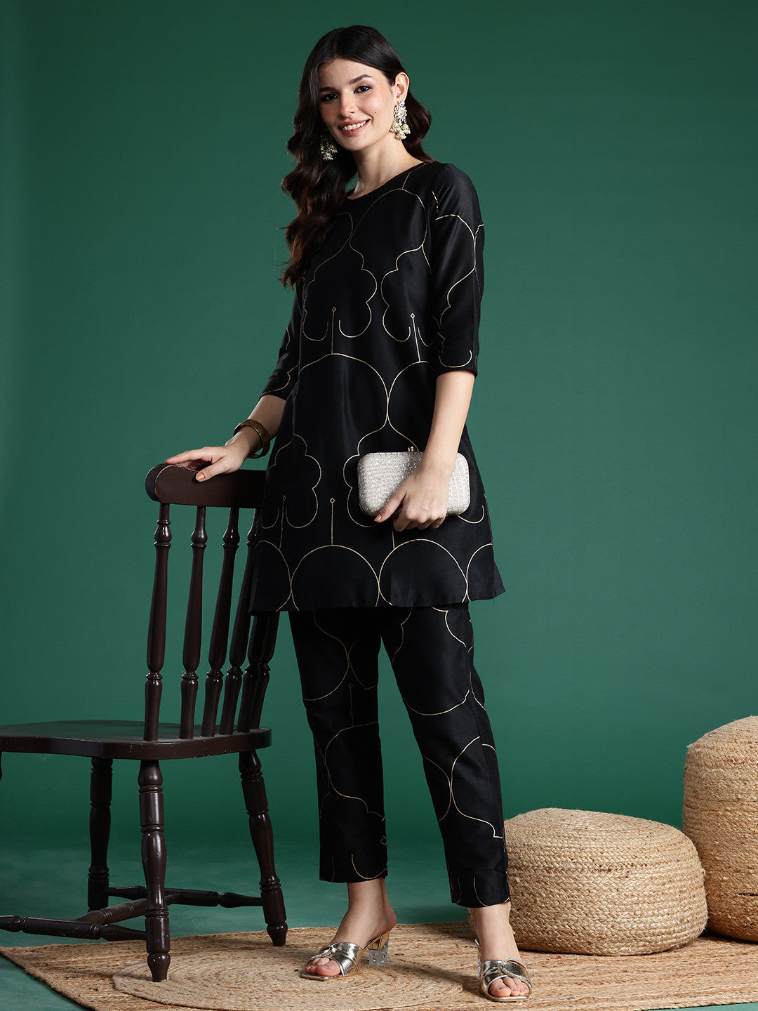 Foil Printed A-Line Kurta & Trousers Set