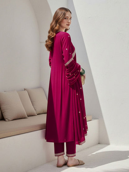 Dhiyona CH Women Ethnic Motifs Embroidered Panelled Thread Work Kurta with Trousers & With Dupatta