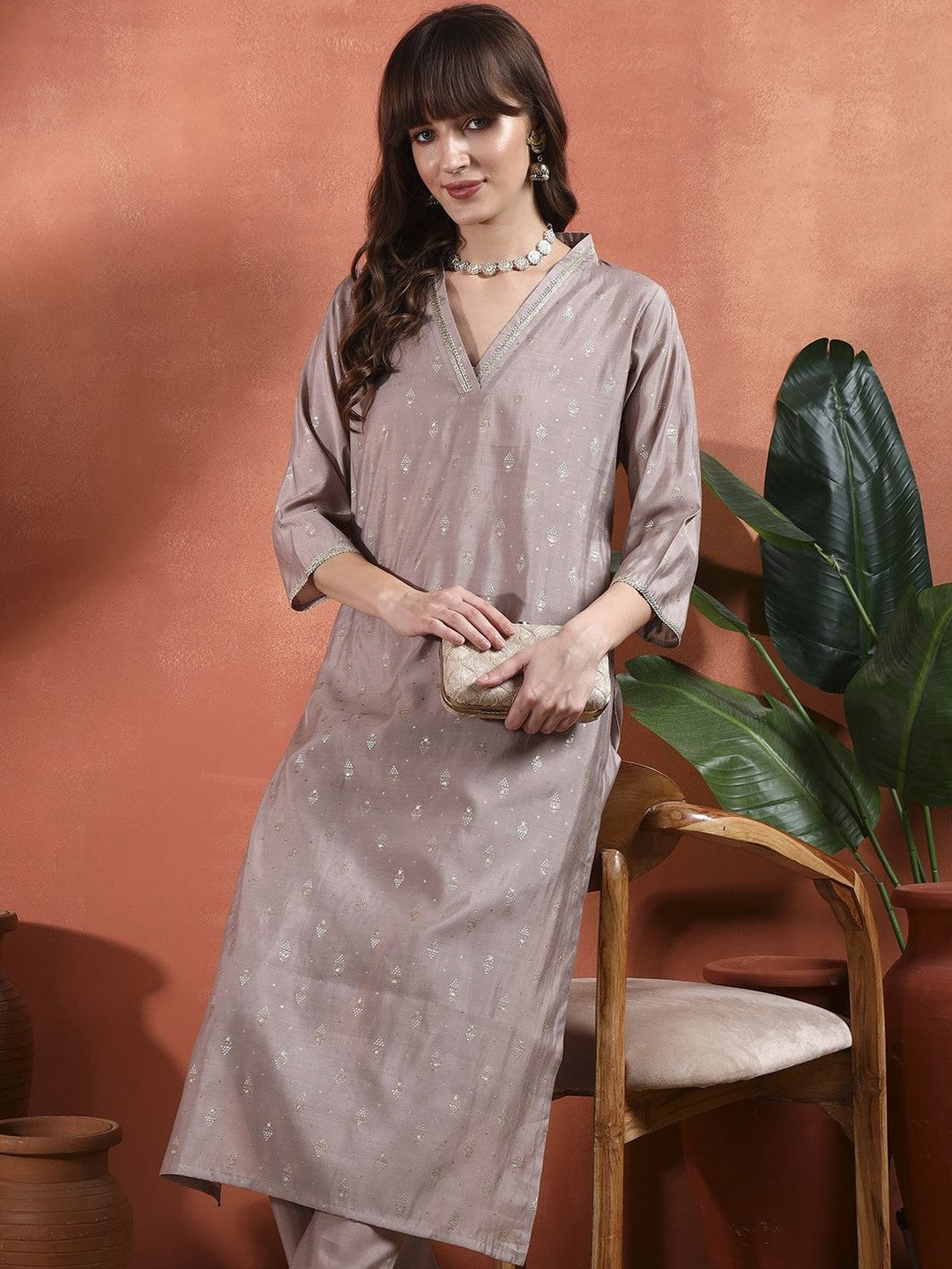 Dhiyona SN Women Ethnic Motifs Printed Regular Thread Work Kurta with Trousers