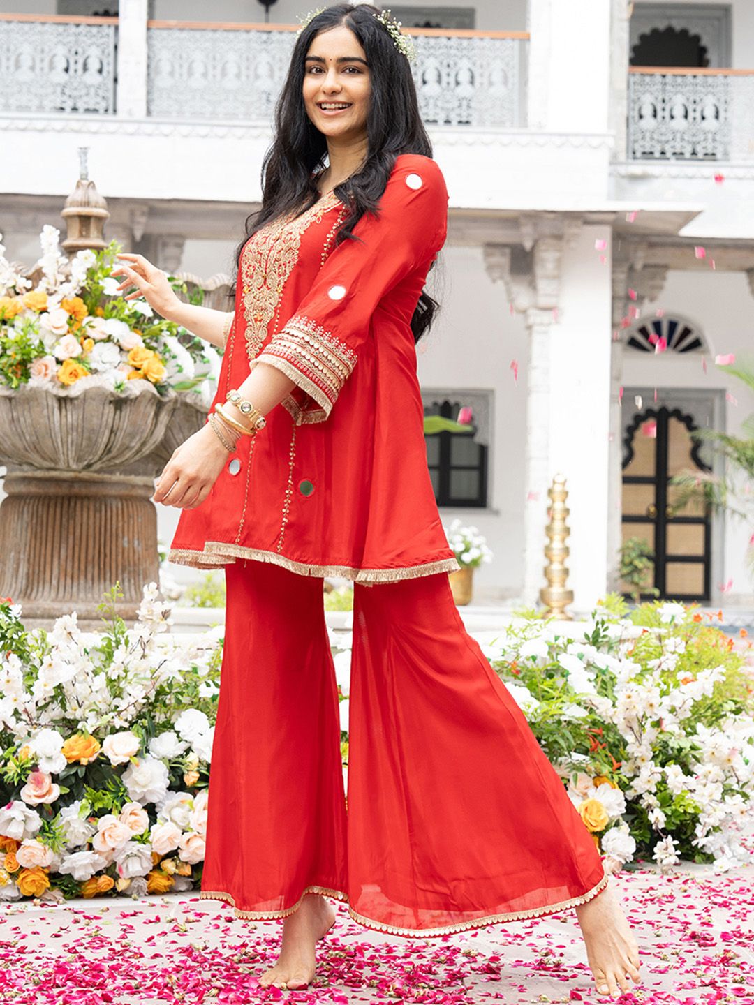 Dhiyona CH Embroidered Kurta with Bell Plazzo