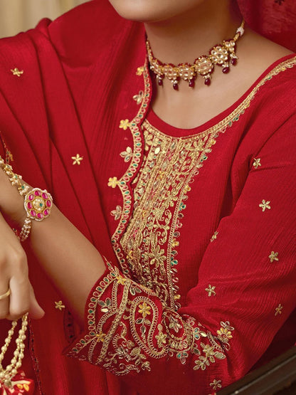 Dhiyona CH Women Ethnic Motifs Embroidered Regular Thread Work Kurta with Palazzos & With Dupatta