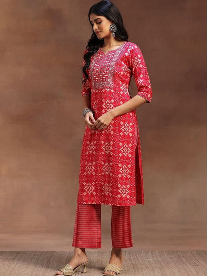 Women Printed Regular Mirror Work Kurta with Trousers & With Dupatta