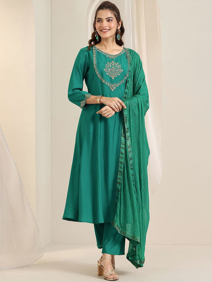 Women Ethnic Motifs Embroidered A-Line Kurta with Trousers & Dupatta