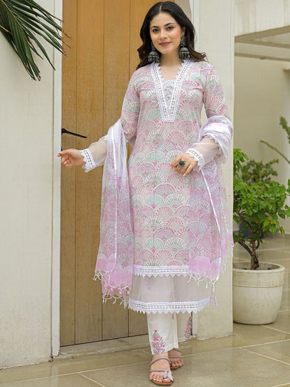 Dhiyona KL Women Printed Pure Cotton Kurta Sets With Dupatta