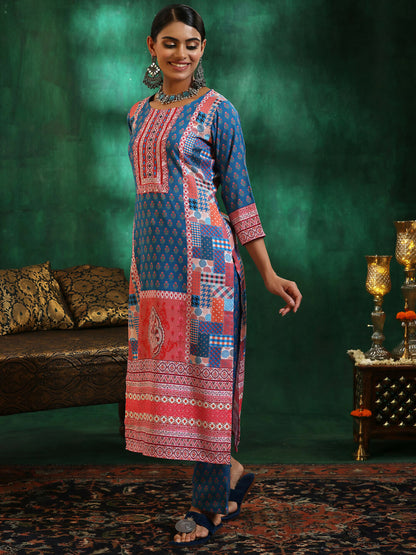 Women's LB Multicoloured Printed Linen Straight Suit With Dupatta