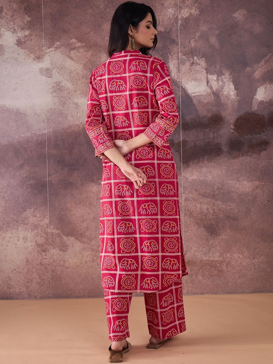Ethnic Motifs Printed Mirror Work Pure Cotton Kurta With Trousers