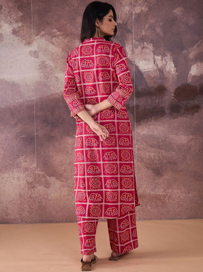 Ethnic Motifs Printed Mirror Work Pure Cotton Kurta With Trousers