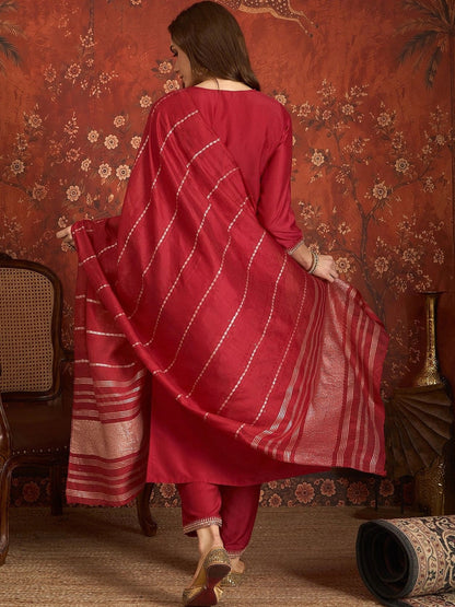 Women Ethnic Motifs Embroidered Regular Thread Work Kurta with Trousers & With Dupatta
