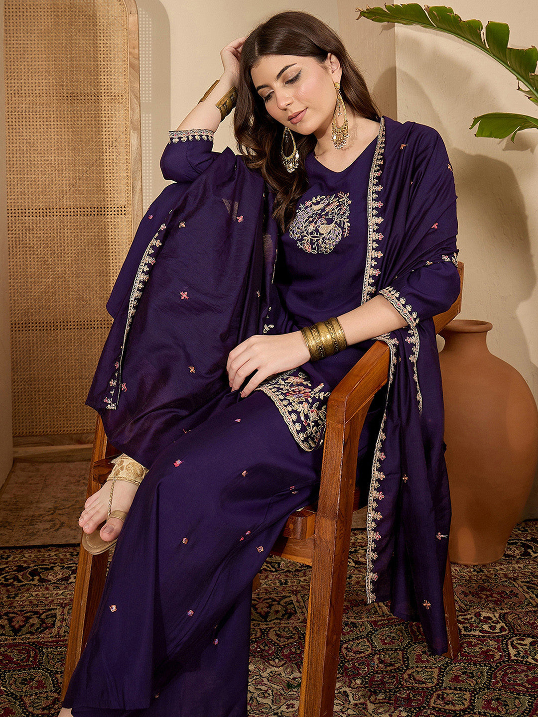 Dhiyona SN Embroidered Straight Kurta With Trouser & Dupatta