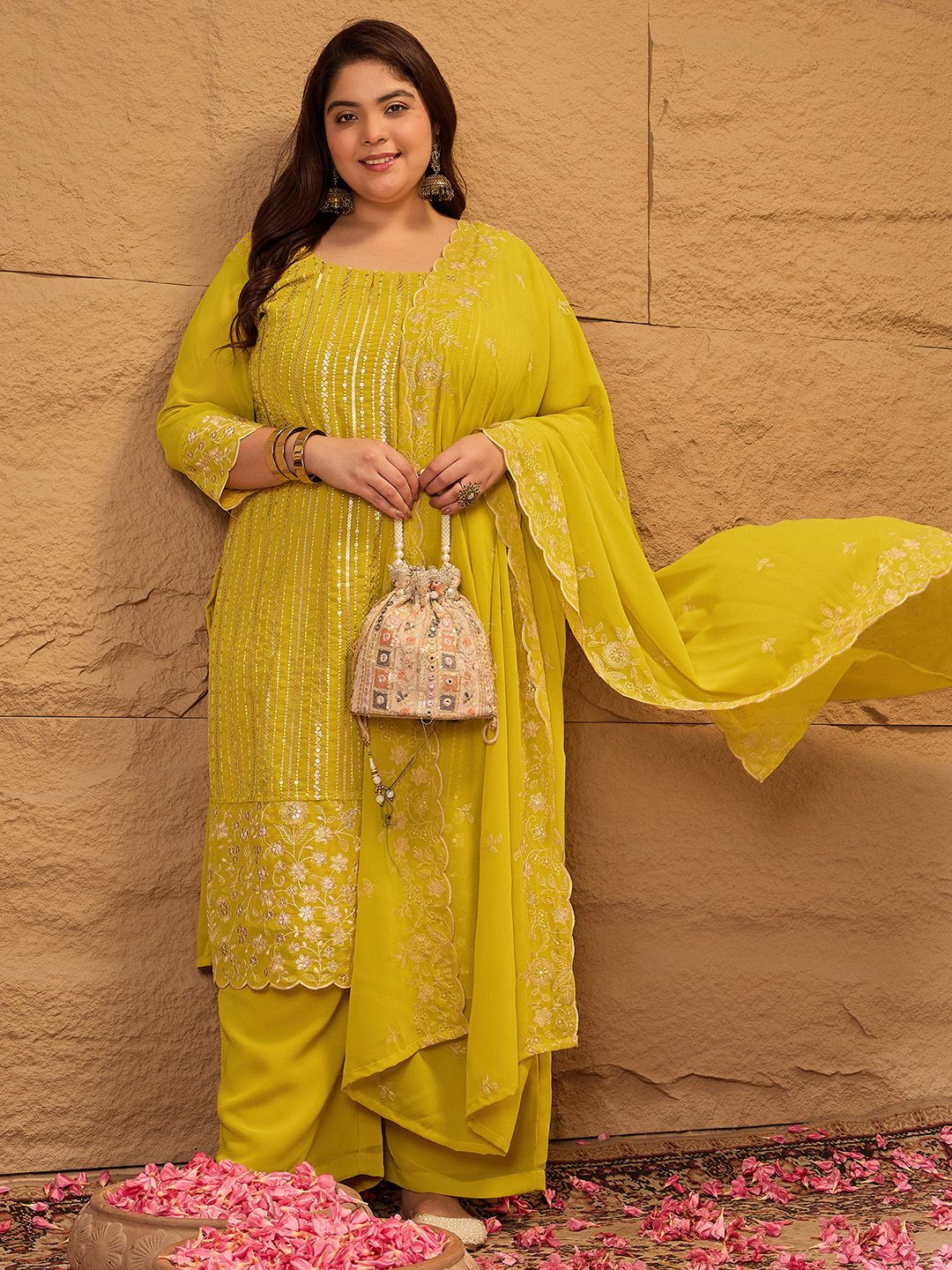Dhiyona IN Ethnic Motifs Embroidered Georgette Kurta with Palazzos & Dupatta