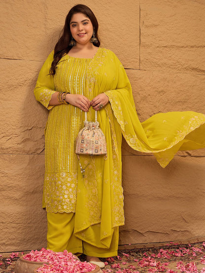 Dhiyona IN Ethnic Motifs Embroidered Georgette Kurta with Palazzos & Dupatta