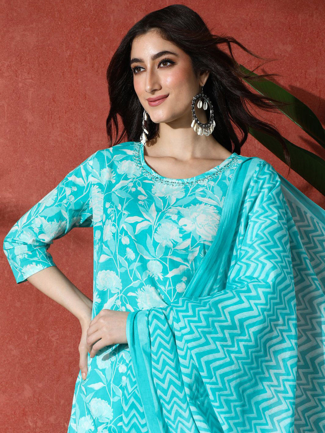 Embroidered Pure Cotton Kurta Trouser With Dupatta