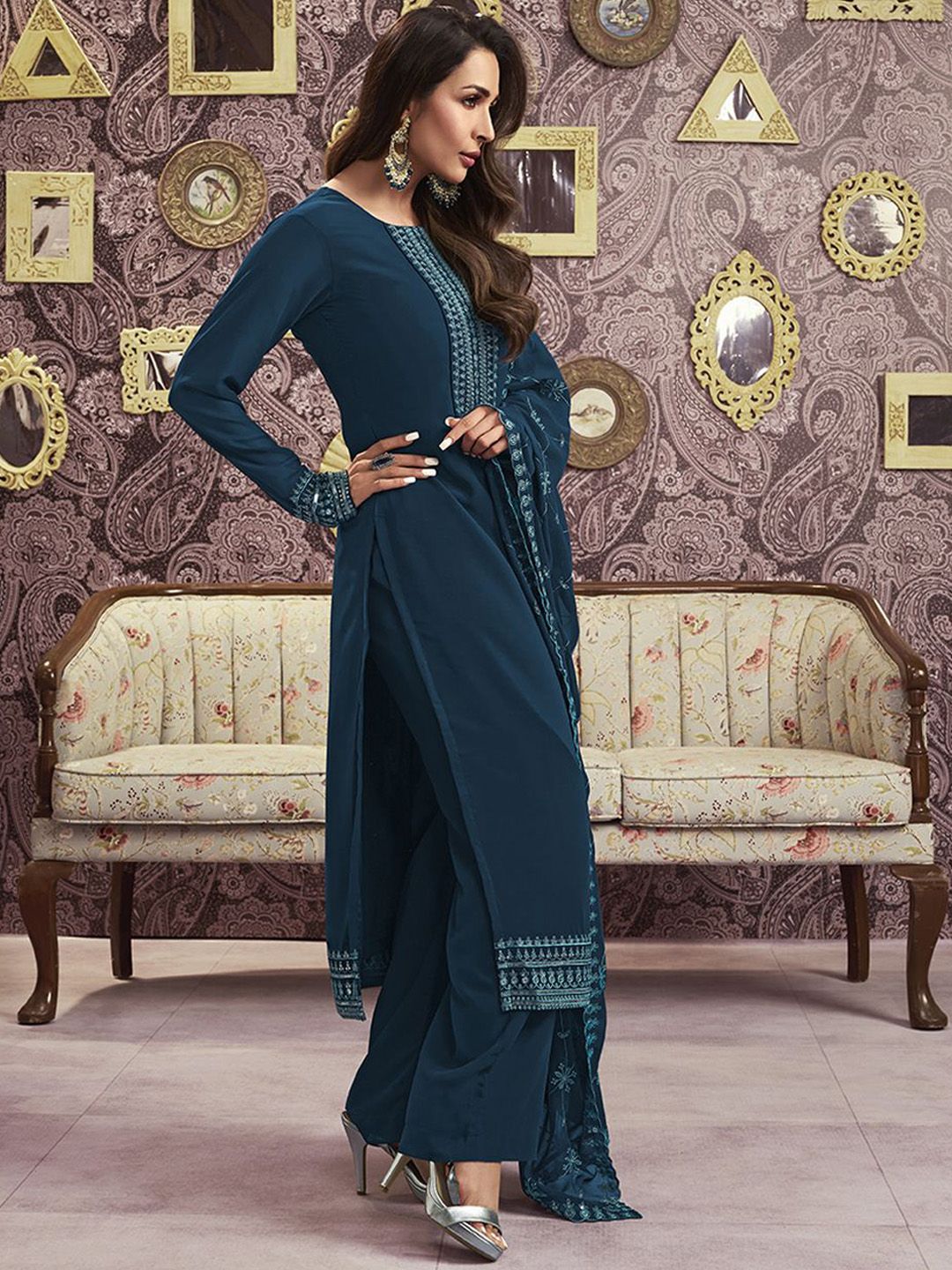 Dhiyona IN Ethnic Motifs Yoke Design Kurta Palazzo & Dupatta