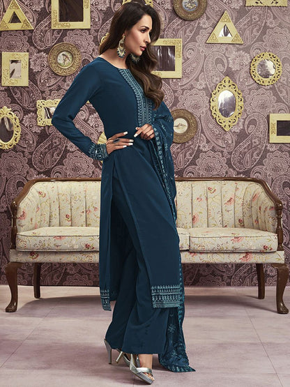 Dhiyona IN Ethnic Motifs Yoke Design Kurta Palazzo & Dupatta