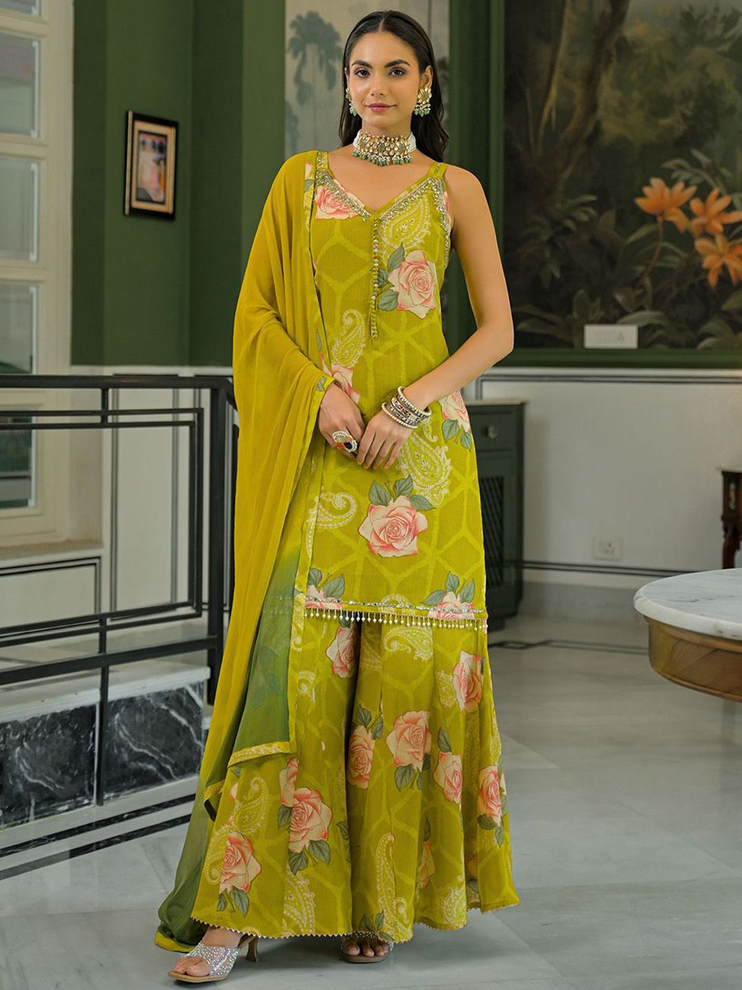 Dhiyona HOP Ethnic Motifs Printed Straight Kurta And Sharara With Dupatta