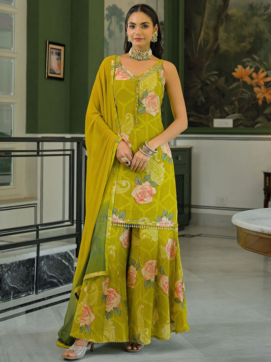 Dhiyona HOP Ethnic Motifs Printed Straight Kurta And Sharara With Dupatta