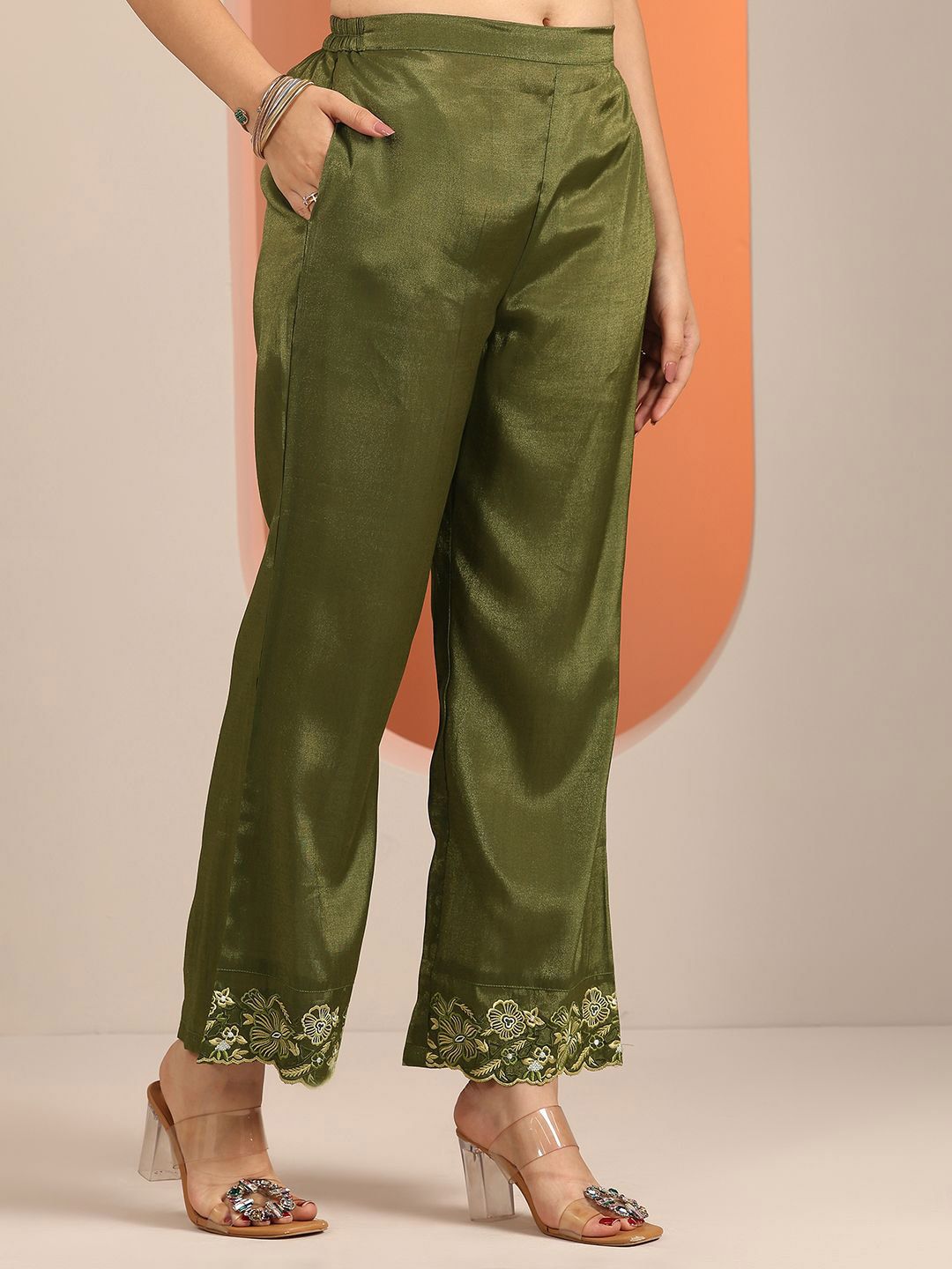 Dhiyona LL Floral Embroidered Round Neck Sequinned Straight Kurta With Palazzos And Dupatta