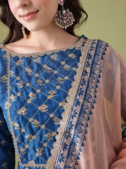 Dhiyona AN Floral Foil Printed Gotta Patti Detail Kurta with Sharara & Dupatta