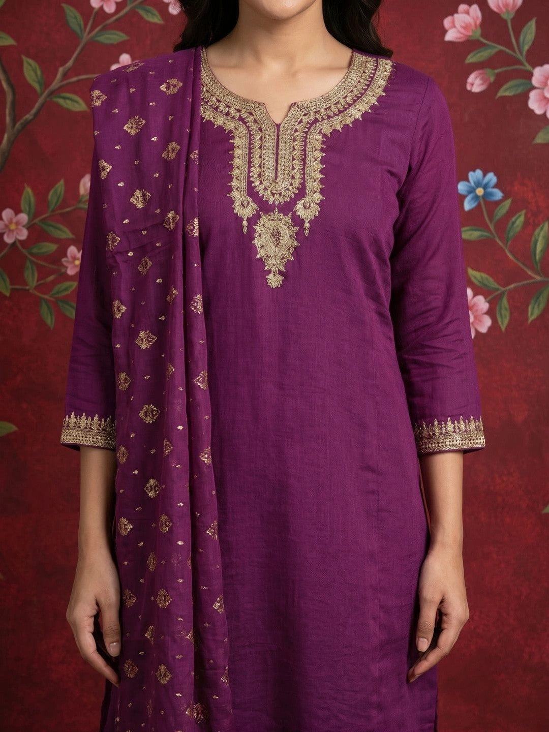Women Ethnic Motifs Embroidered Regular Thread Work Kurta with Palazzos & With Dupatta