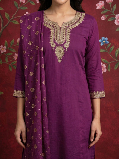 Women Ethnic Motifs Embroidered Regular Thread Work Kurta with Palazzos & With Dupatta