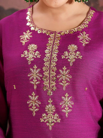 Dhiyona PD Women Floral Embroidered Straight Kurta & Sharara with Dupatta