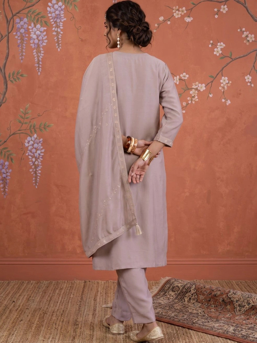 Women Ethnic Motifs Embroidered Regular Sequinned Kurta with Trousers & With Dupatta