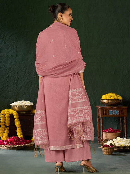 Dhiyona KL Women Pink Ethnic Motifs Embroidered Kurta With Palazzos & Dupatta