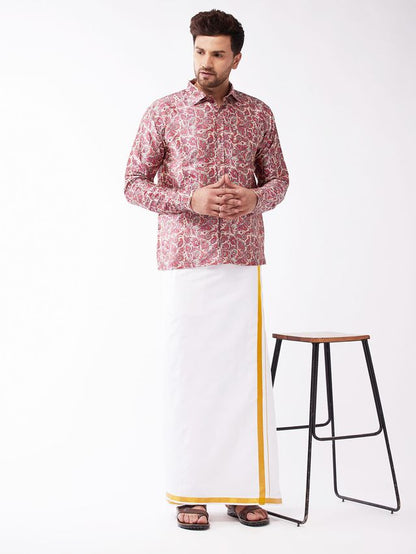 Men's MulticolorBasePink Silk Blend Straight Ethnic Shirt