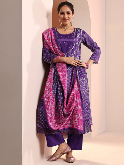 Women Bandhani Printed Regular Kurta with Trousers & Dupatta