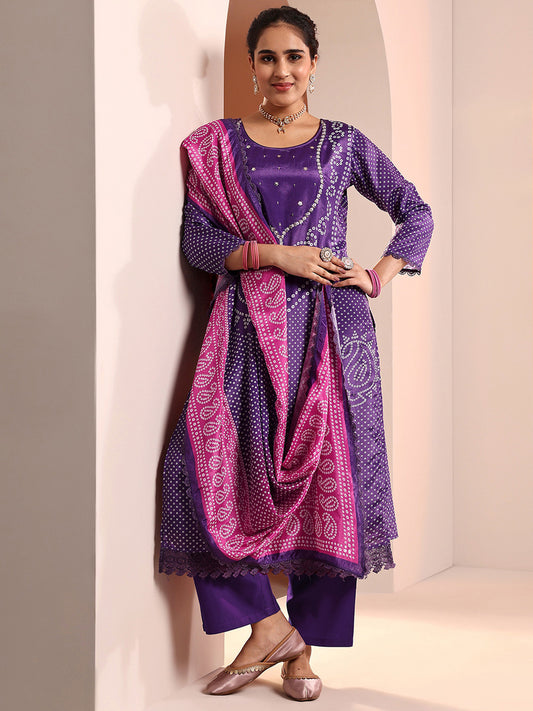 Women Bandhani Printed Regular Kurta with Trousers & Dupatta