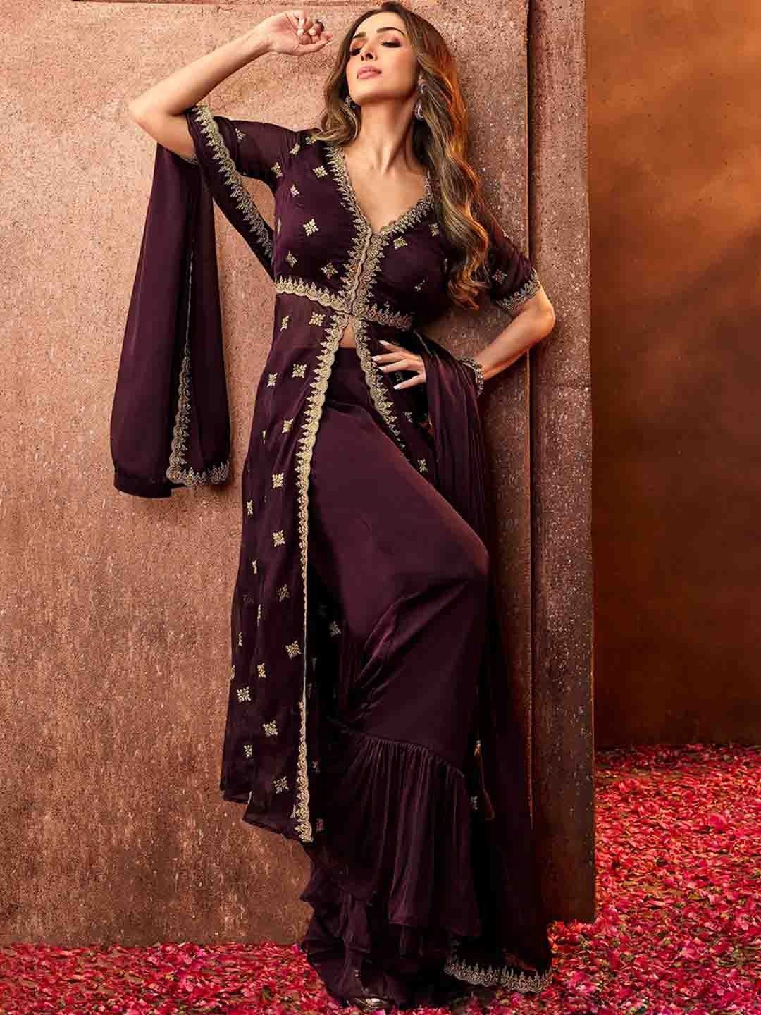 Dhiyona IN Women Ethnic Motifs Embroidered Sequinned Kurta With Palazzos & Dupatta Kurta Sets