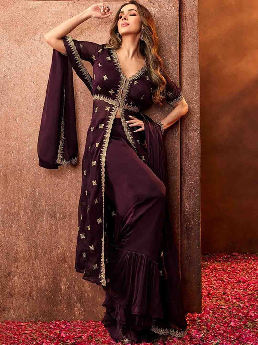 Dhiyona IN Women Ethnic Motifs Embroidered Sequinned Kurta With Palazzos & Dupatta Kurta Sets