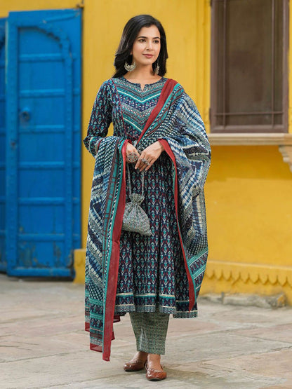 Dhiyona RR Women's Ethnic Motifs Printed Pure Cotton Kurta with Trousers & Dupatta