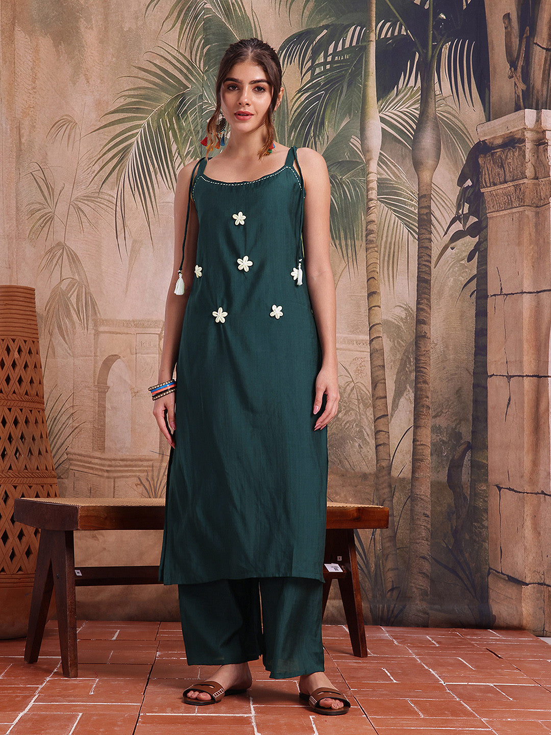 Flora Embellished Shoulder Straps Kurta with Trousers
