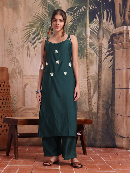 Flora Embellished Shoulder Straps Kurta with Trousers