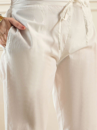 Dhiyona IE Geometric Printed Band Collar Pure Cotton A-Line Kurta with Trousers & Dupatta
