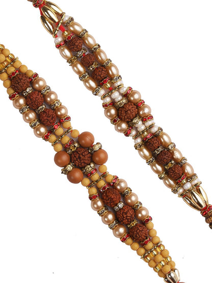 Dhiyona Set Of 2 Brown Rudaraksh Beaded Rakhis Comes With Roli Rice & Greeting Card