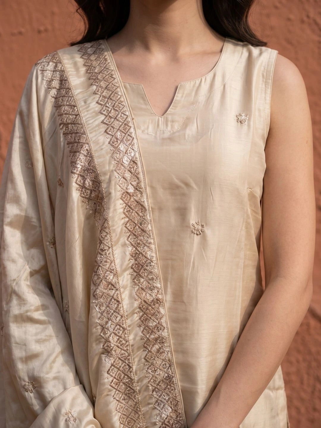 Women Floral Embroidered Regular Sequinned Silk Georgette Kurta with Palazzos & With Dupatta