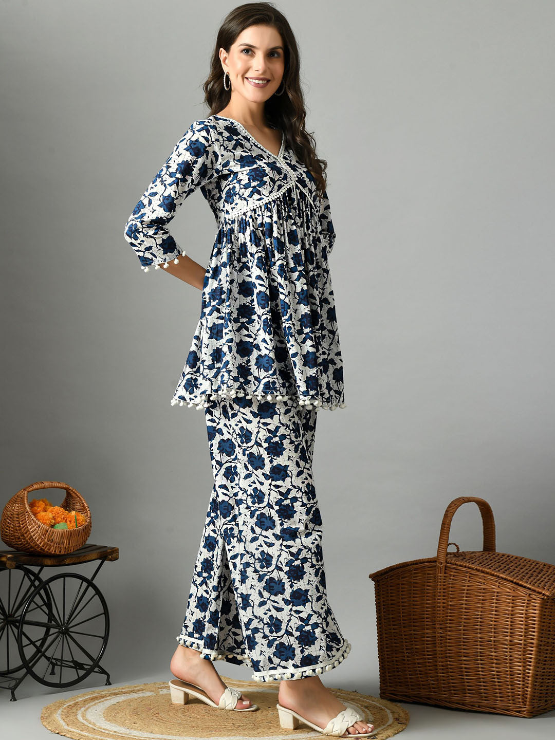 Floral Printed Pure Cotton Kurta with Palazzos