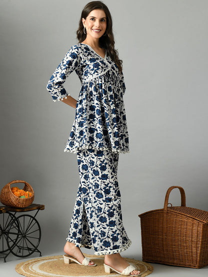 Floral Printed Pure Cotton Kurta with Palazzos