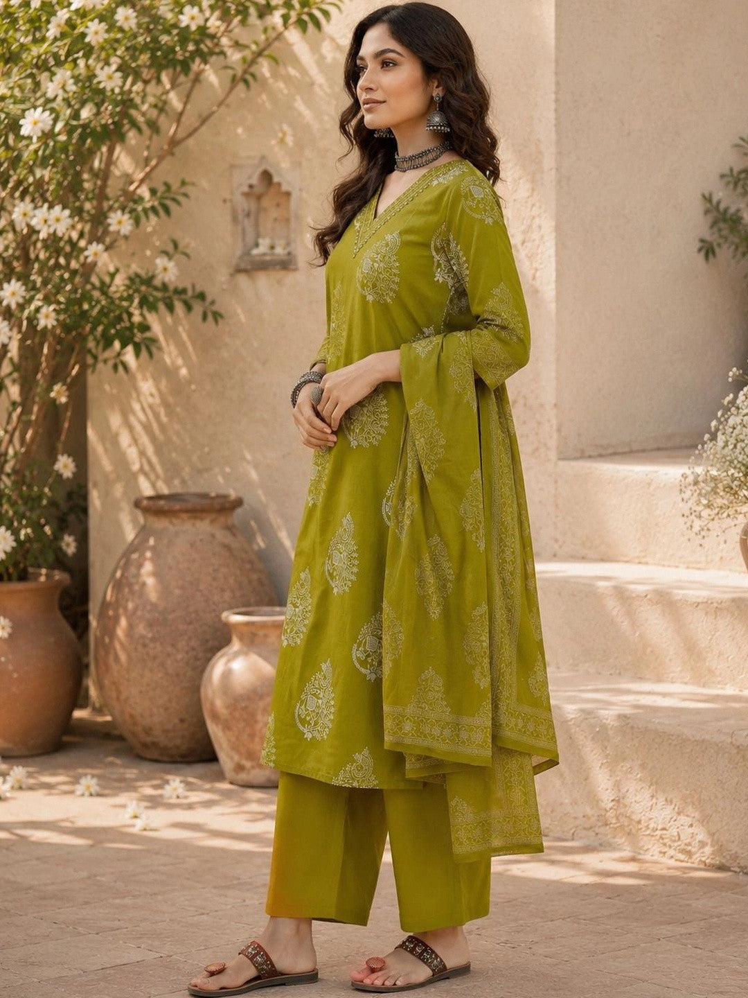 Women Ethnic Motifs Printed Regular Pure Cotton Kurta with Palazzos & With Dupatta
