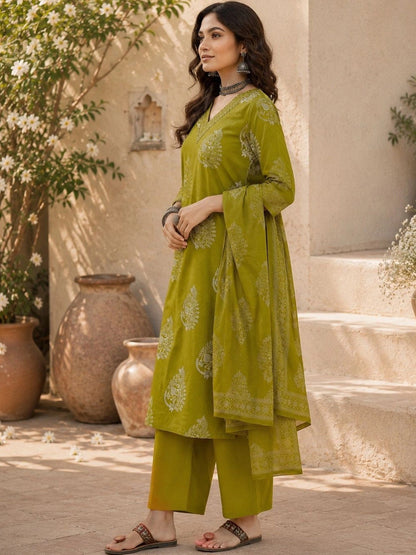 Women Ethnic Motifs Printed Regular Pure Cotton Kurta with Palazzos & With Dupatta