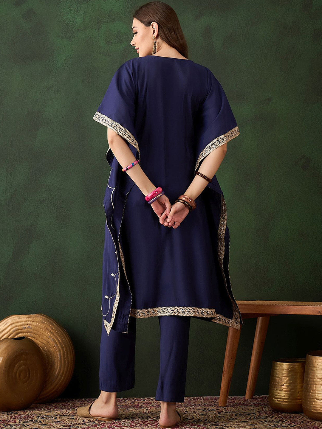 Floral Embroidered Kaftan Kurta & Trousers