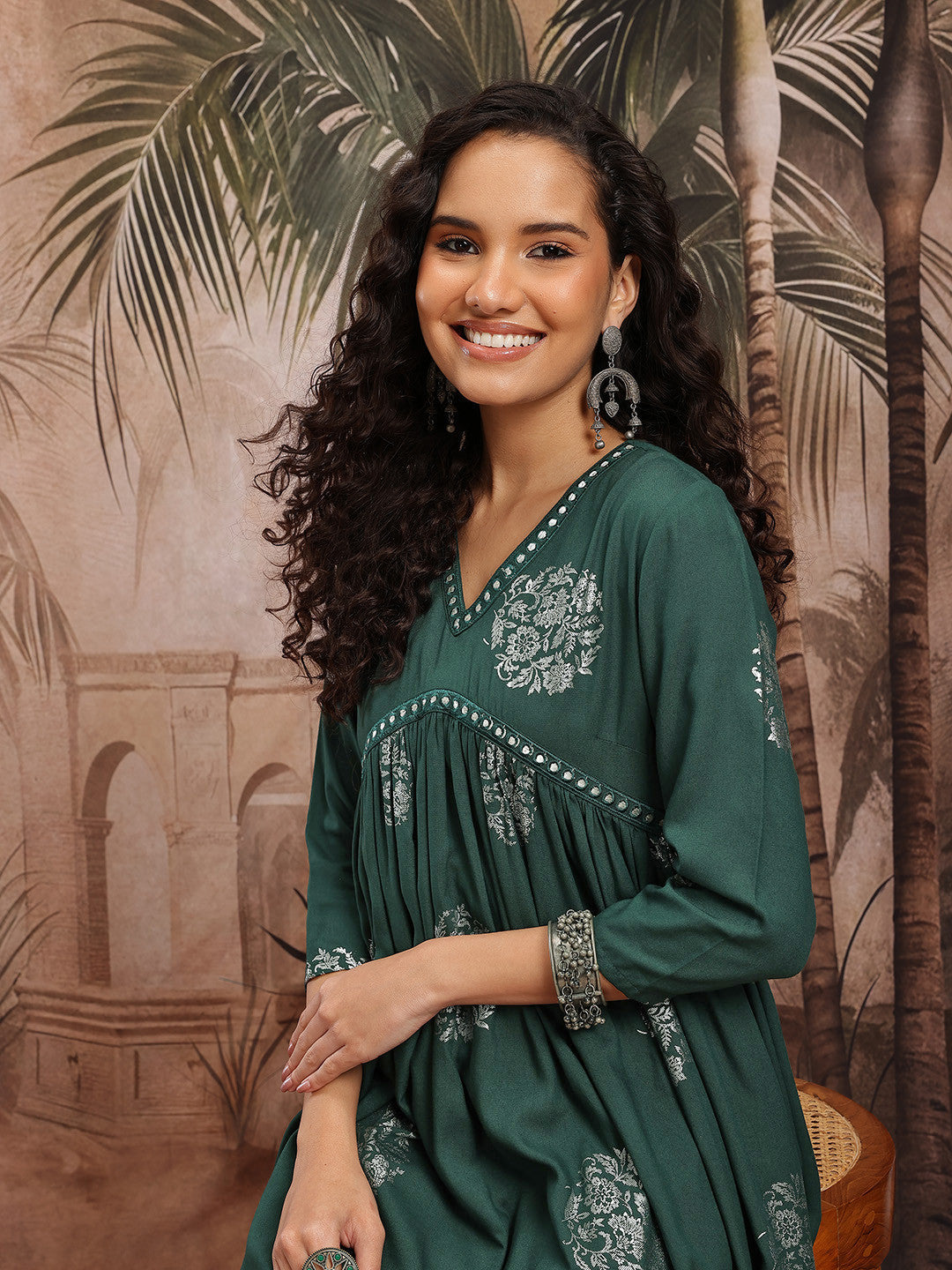 Floral Printed Empire Anarkali Kurta with Trousers